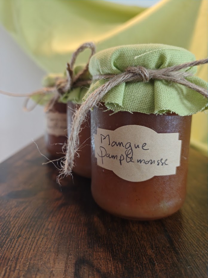 Mango grapefruit jam close-up showing texture and colour